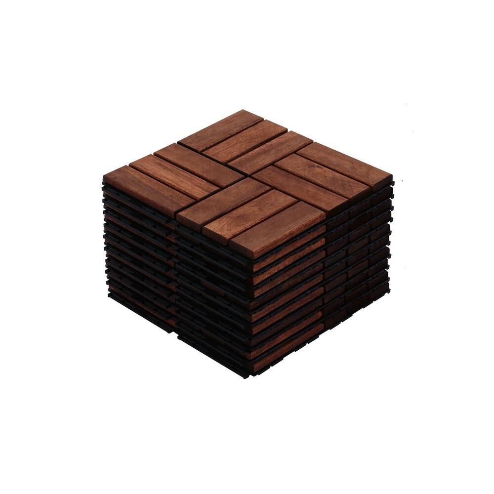 10 PCS Interlocking Deck Tiles Checker Pattern, 12" x 12" Square Acacia Hardwood Outdoor Flooring for Patio,Bancony,Pool Side