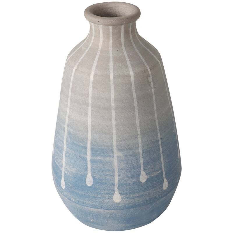 Blue Ceramic Abstract Ombre Drip Vase with Gray and White Accents