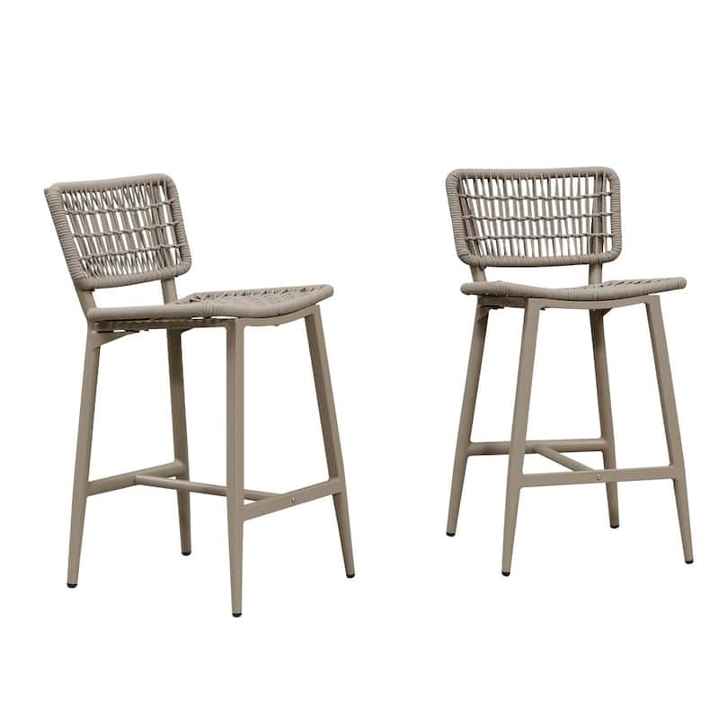 PURPLE LEAF Bar Stools Set of 2 Patio Wicker Bar Height Metal Chairs Boho High Barstools with Back for Garden Outdoor
