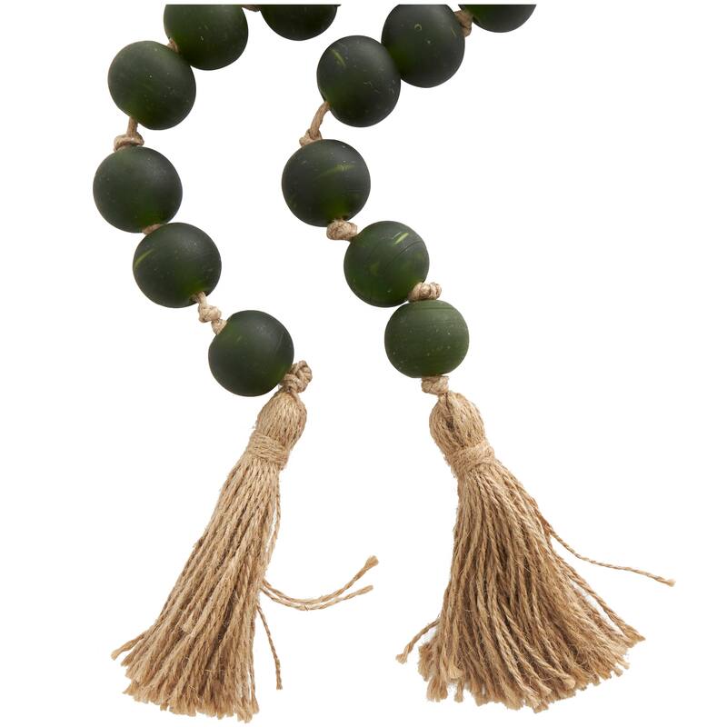 Glass Handmade Round Frosted Beaded Garland with Tassel with Knotted Brown Jute