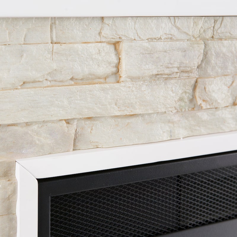 SEI Furniture Ratner Faux Stone Fresh White Corner Convertible Fireplace