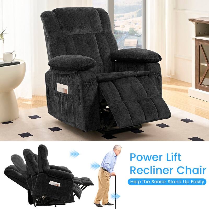 Mixoy Velvet Power Lift Recliner Chair,Dual Motor Heat Massage Electric Recliners Arm Chair with Remote