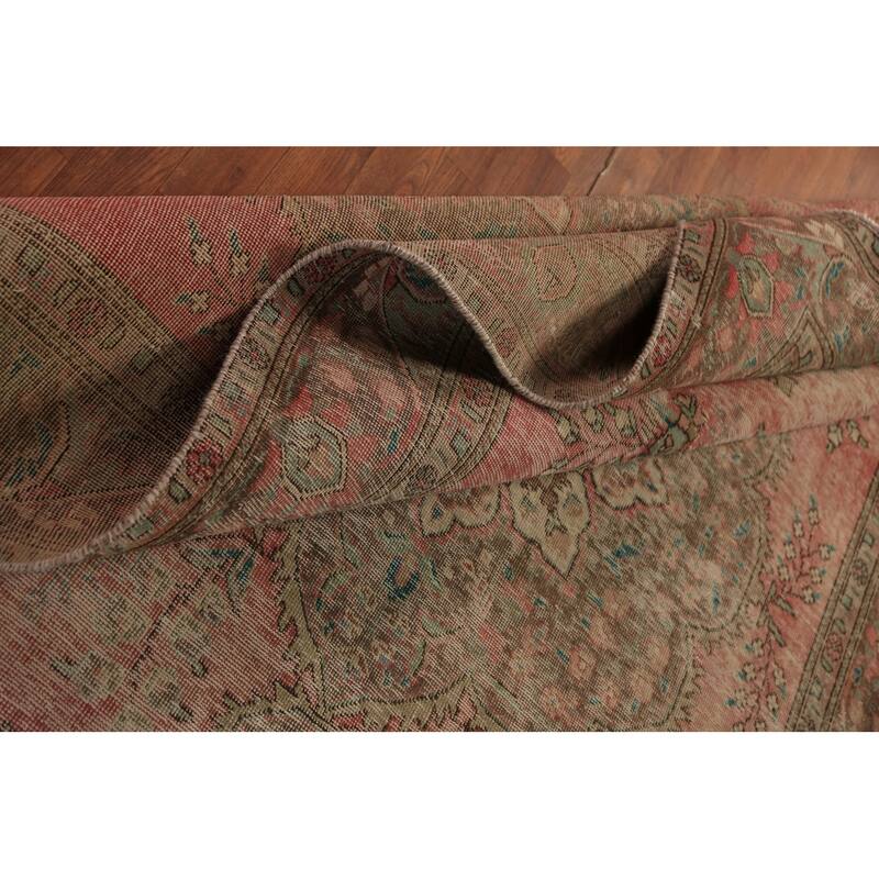 Pink Tabriz Persian Vintage Area Rug Handmade Wool Carpet - 6'3" x 9'5"