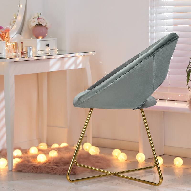 Gymax Accent Velvet Chair Dining Arm Chair Make-up Stool w/Golden - See Details