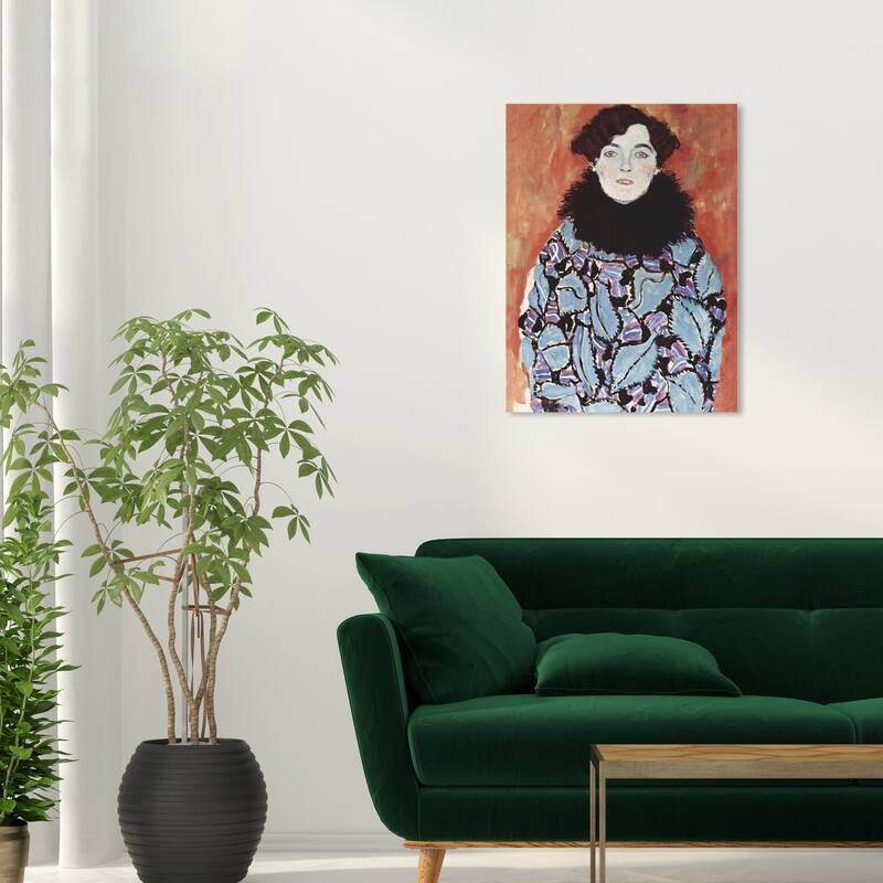 Wynwood Studio Canvas People Gustav Klimt - Portrait of Johanna Staude Blue and Dark Orange Vintage Wall Art Canvas Print - 24 x 20