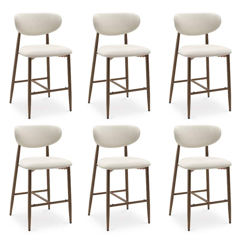 RENEWLINE 25 Inch Bar Stools with Backrest, Mid-Century Modern Counter Height Stools for Kitchen Island - Set of 6 - Beige