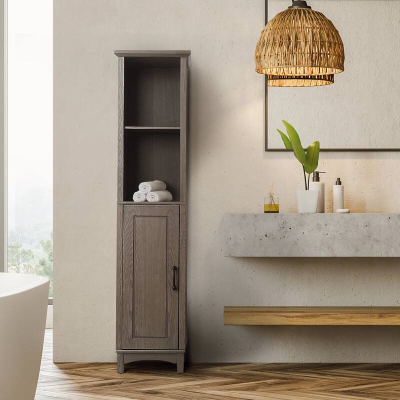 Teamson Home Russell Freestanding Multifunctional Linen Tower - Wood Finish - Salt Oak