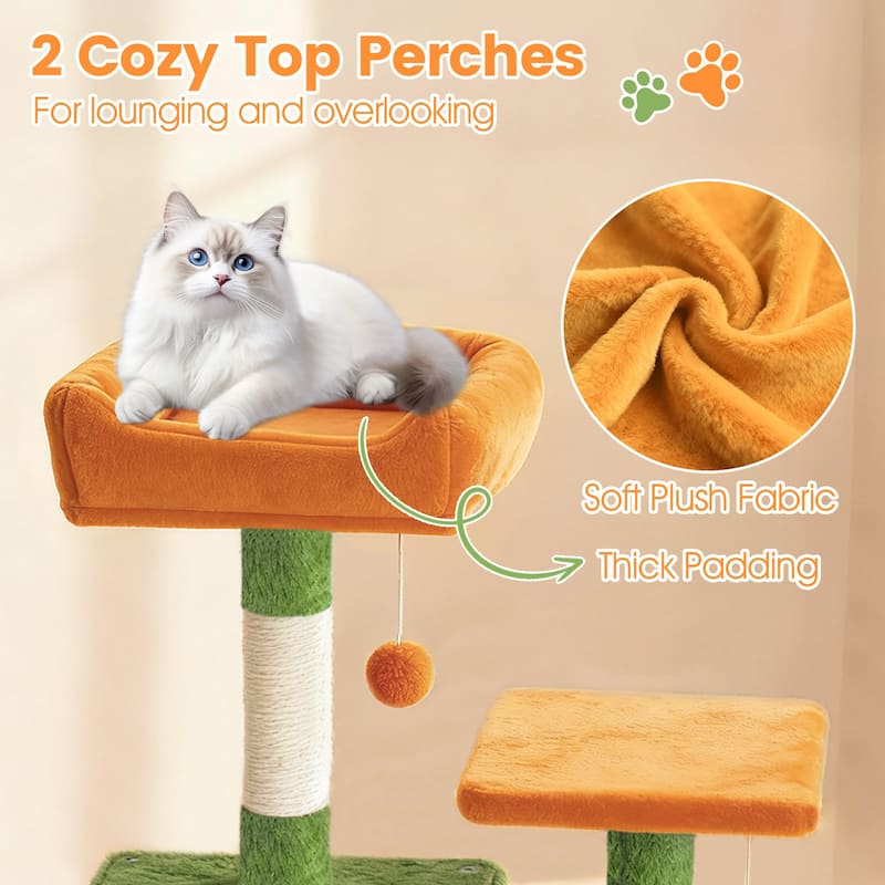 Gymax 66'' Tall Cat Tree w/2 Condos Sisal Scratching Posts Plush Perch