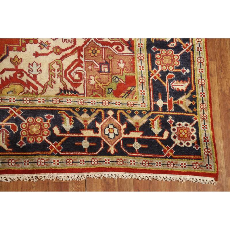 Hand Knotted Oriental 100% Wool Carpet Traditional Medallion Oranges & Rust Heriz (serapi) Area Rug - 11' 10'' X 8' 11''