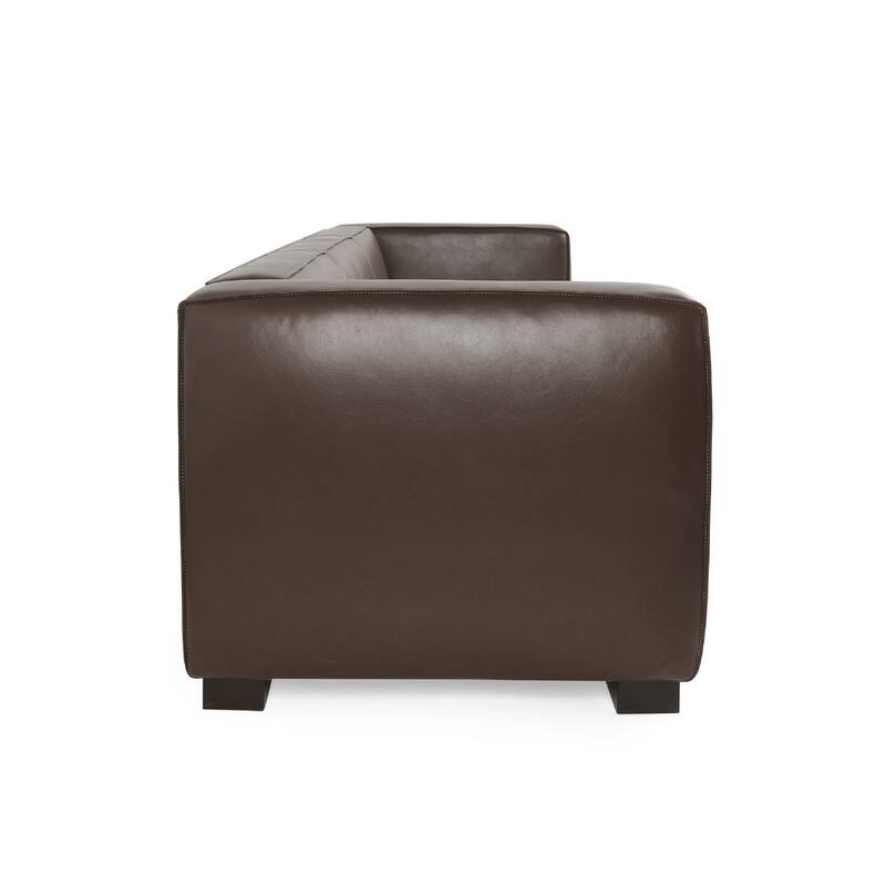 3 Seater Sofa, Low Profile Dark Brown Faux Leather, Birch, 80 Inch