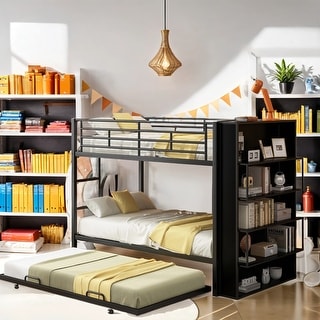 Twin Size Bunk Bed With A Big Bookshelf