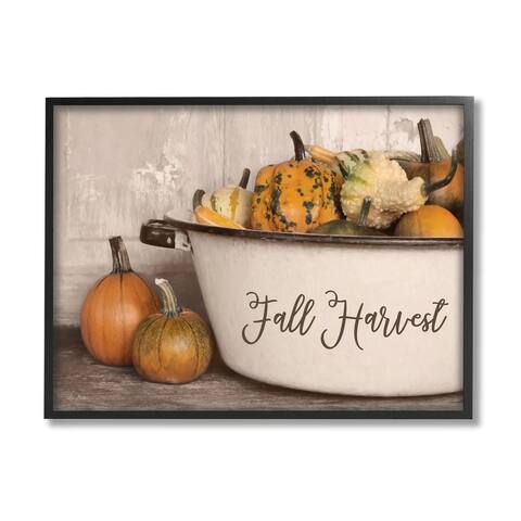 Stupell Industries Fall Harvest Bowl Gourds Pumpkins Arrangement Still Life Framed Wall Art - Orange