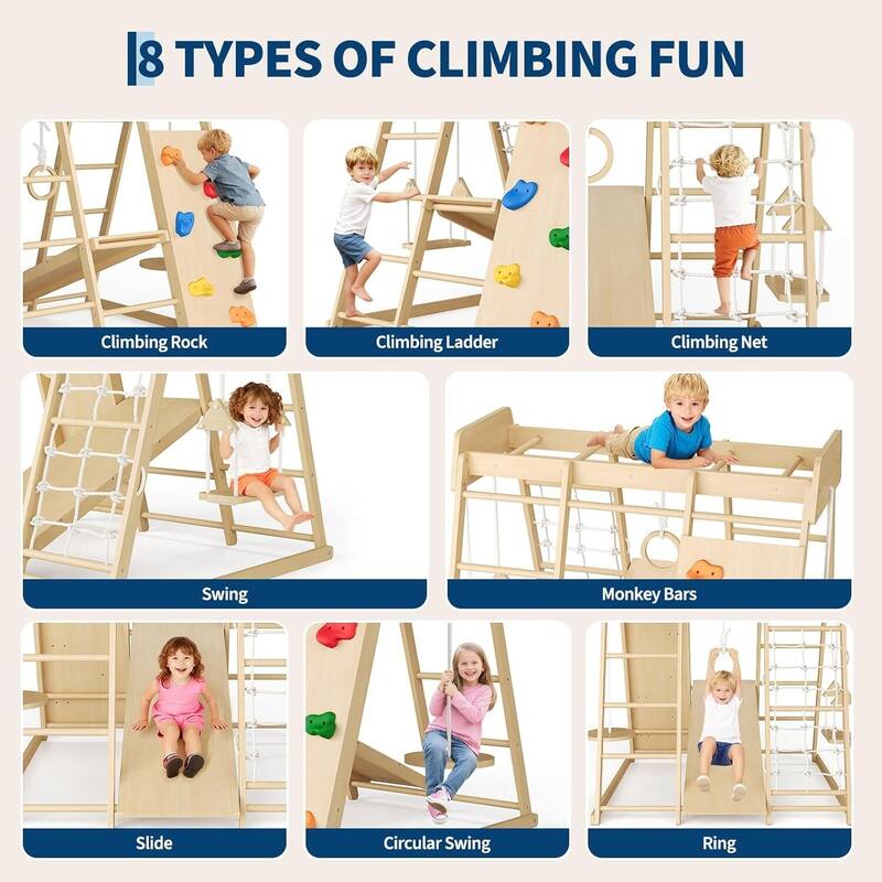 6-in-1 Indoor Playground Jungle Gym Kids Climbing Toys, Climber Playset with Slide
