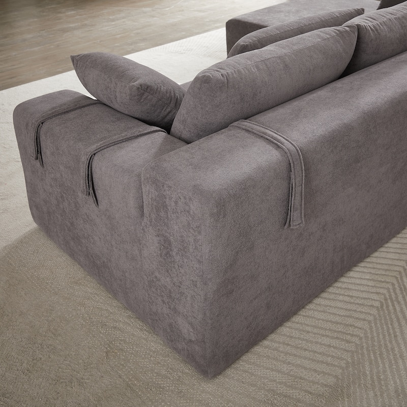 L Shaped Modular Sectional Sofa with Chaise Lounge, Oversized Chenille Upholstered Sofa, Deep Seat Sofa with 6 Pillows