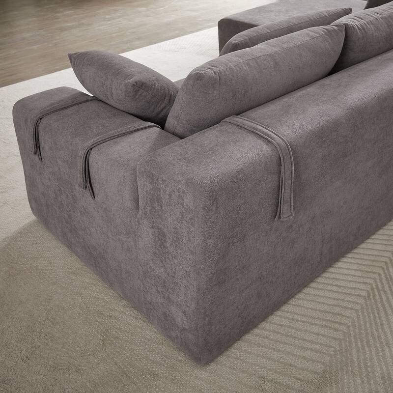 Modern Chenille Upholstered Sectional Sofa Couch Set,Modular L Shaped Sectional Living Room Sofa Set With 6 Pillows(Left Chaise)