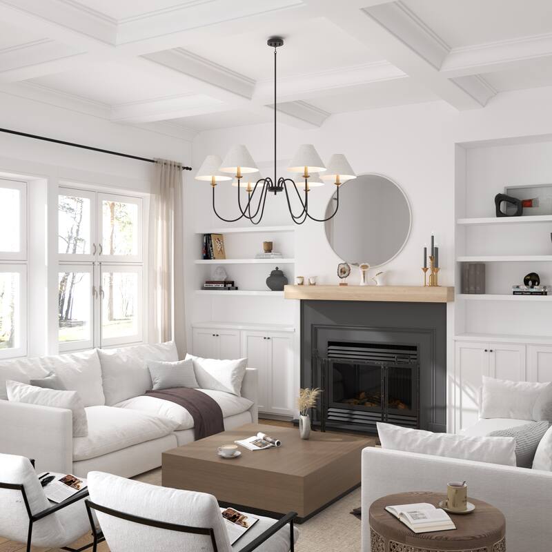 Acroma 6-light Black/Glod Chandelier with Fabric Shade