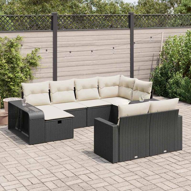 10-11 Piece Modular Garden Sofa Set - Black and cream without table - 21.7 x 21.7 x 14.6 in