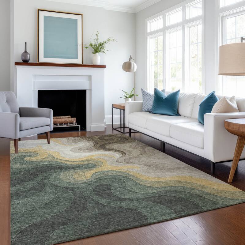 Machine Washable Indoor/ Outdoor Modern Dejuan Chantille Rug