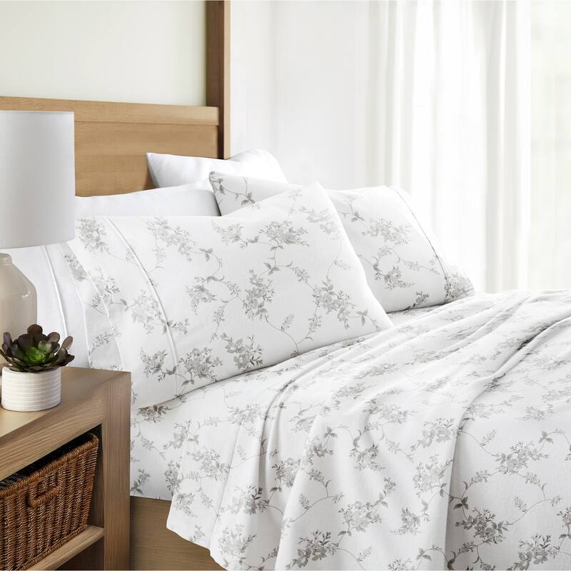 Becky Cameron Sylvan Rose 4 Piece 100% Cotton Brushed Flannel Deep Pocket Bed Sheet Set