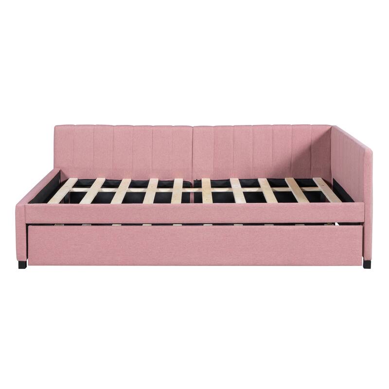 Pink Full Size Upholstered Daybed with Two Storage Drawers