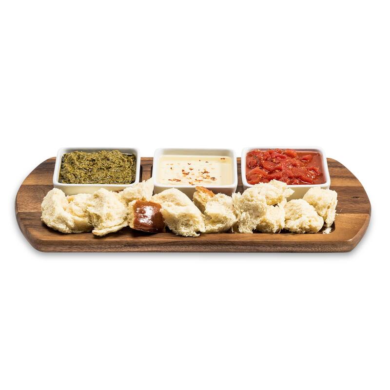 Charcuterie/ Serving Tray w/ 3 square ceramic bowls