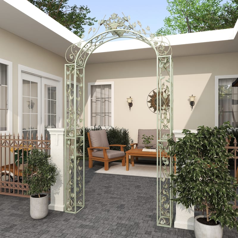 Green Metal Indoor Outdoor Arched Bird Indoor Outdoor Garden Arbor with Scrolled Vines