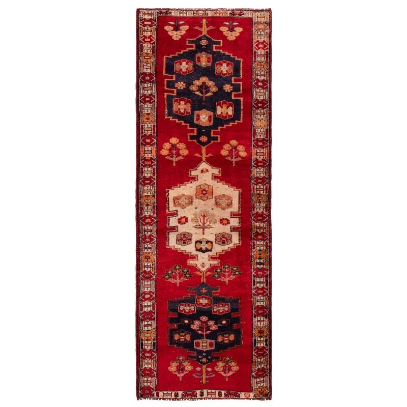 ECARPETGALLERY Hand-knotted Melis Vintage Red Wool Rug - 4'7 x 12'10 - Red - 4'7 x 12'10
