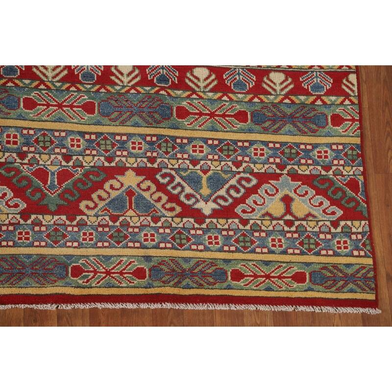 Striped Kazak Oriental Area Rug Wool Carpet - 7'11" x 10'3"