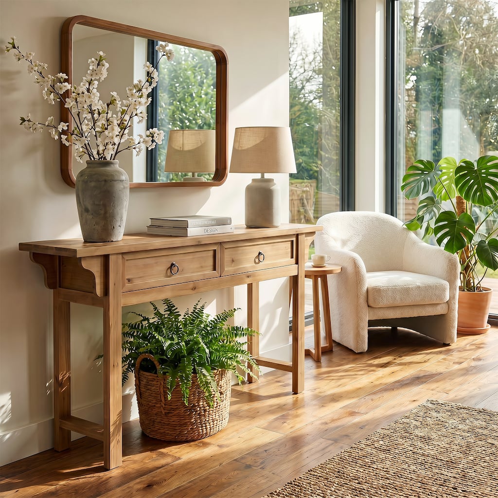 Solid Wood Entryway Table, 63" Console Table with Storage Drawers, Sofa Table for Hallway, Foyer, Living Room
