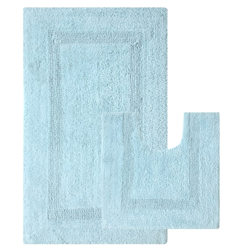 Fabstyles Soft & Absorbent Reversible Cotton Bath Rug Set of 2 - Blue