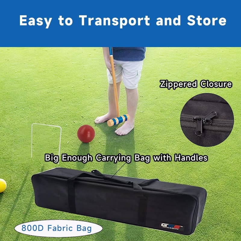 GSE™ Classic 6Player Croquet Set with 6 Mallets & Croquet Balls, 9 Wickets, 2 Stakes and a