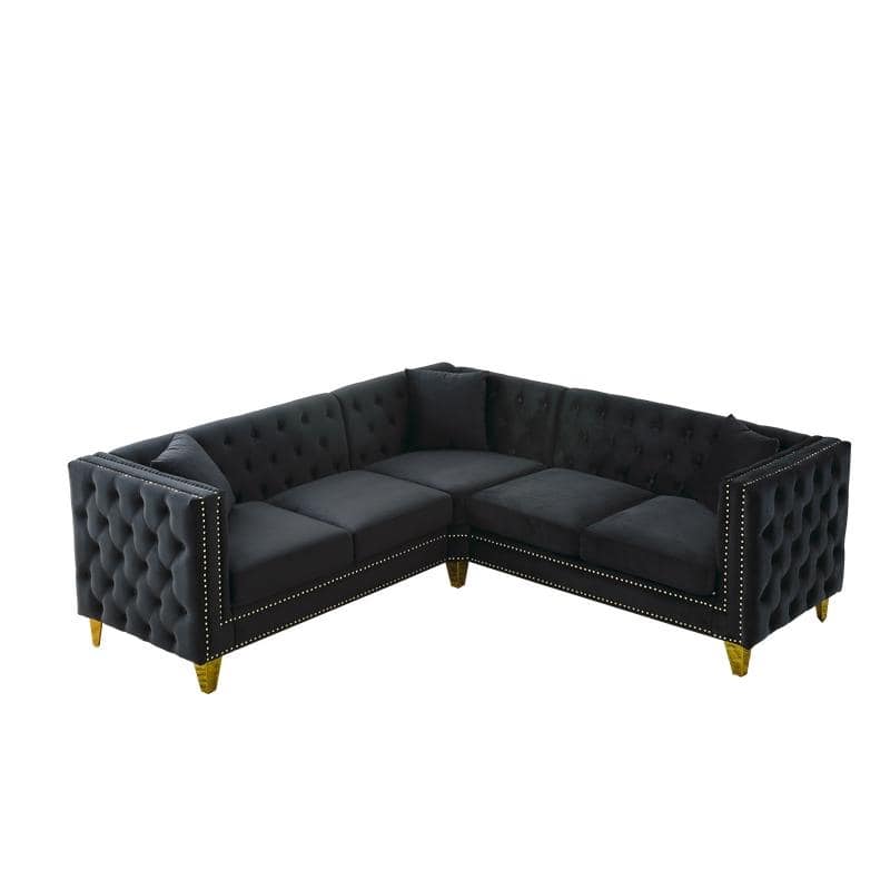 Luxury Velvet Upholstered Tufted Sofa with Arms,L Shaped Couch/Living Room Couches with Metal Legs