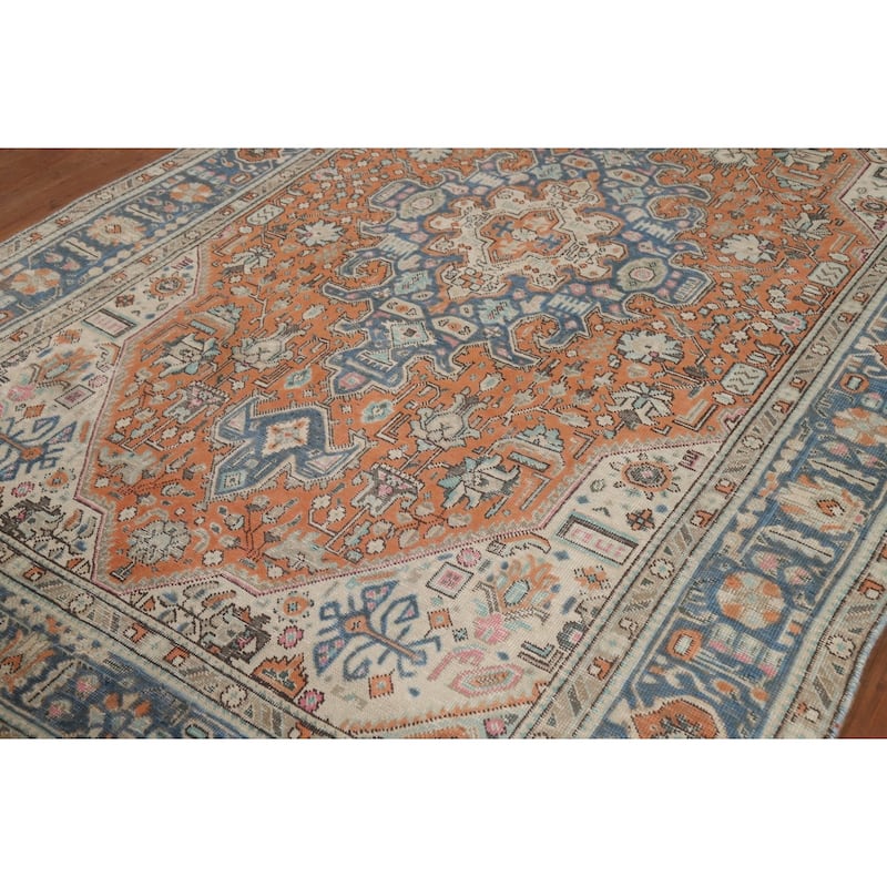 Orange Geometric Tabriz Persian Area Rug Hand-Knotted Wool Carpet - 6'3"x 9'6"
