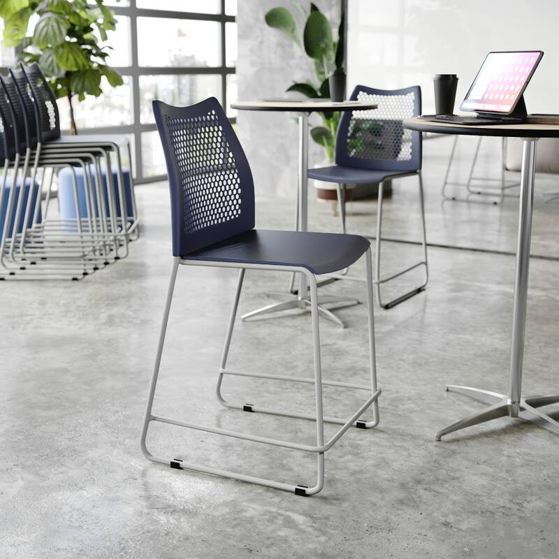Stackable Sled Base Counterstool with Vented Back and Integrated Footrest - 19.75"W x 22"D x 37.5"H