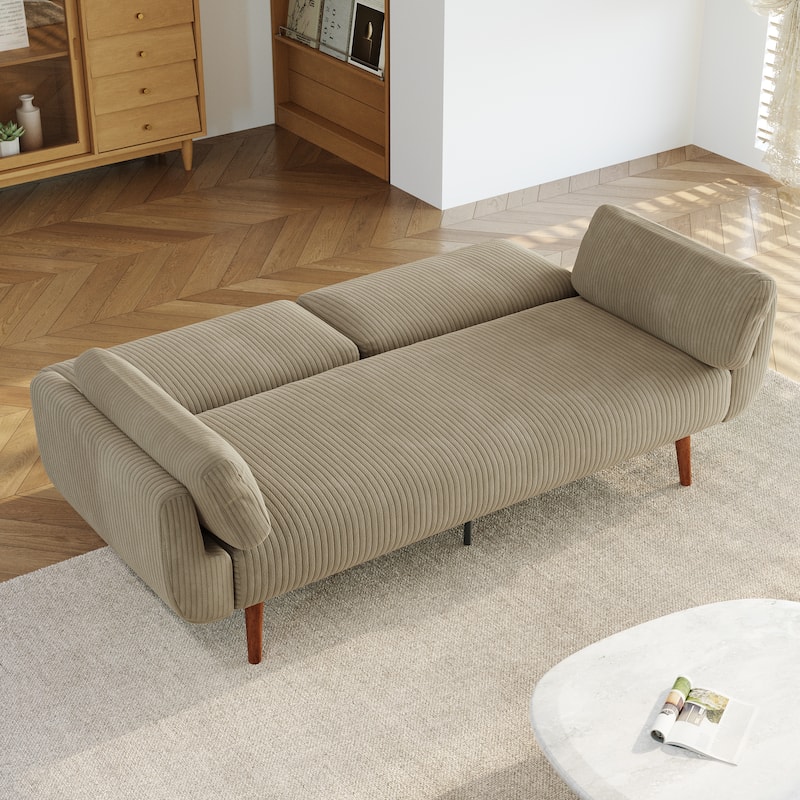 73" W Upholstered Corduroy Convertible Sleeper Sofa Bed with Pillows