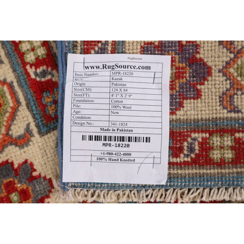 Light Blue Kazak Accent Rug Handmade Wool Carpet - 2'9" x 4'1"