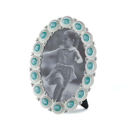 6" Silver and Blue Sea Cabochon Contemporary Photo Frame