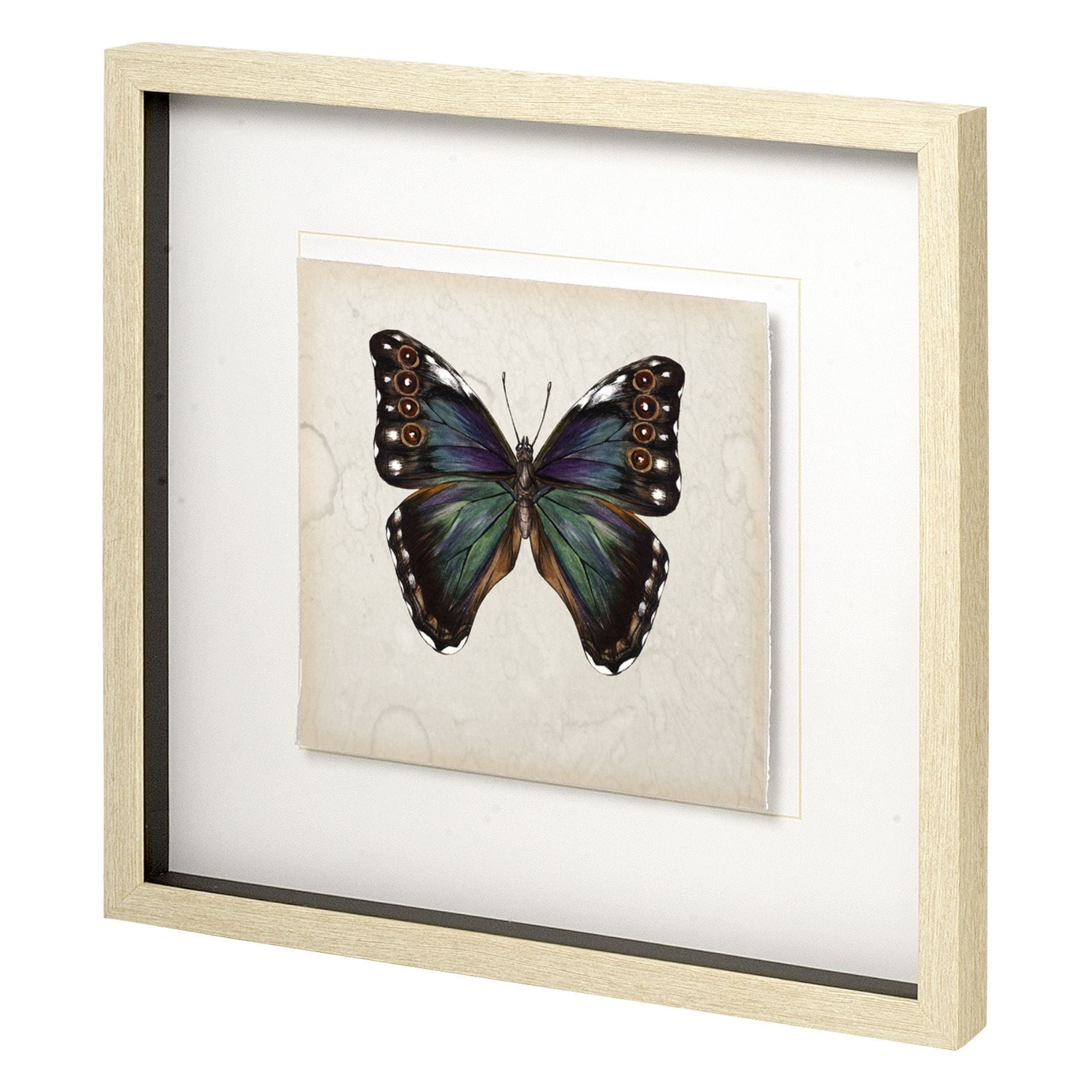 Butterfly Study III by Melissa Wang a Hand Embellished Textured Framed Art Print Matted under Glass