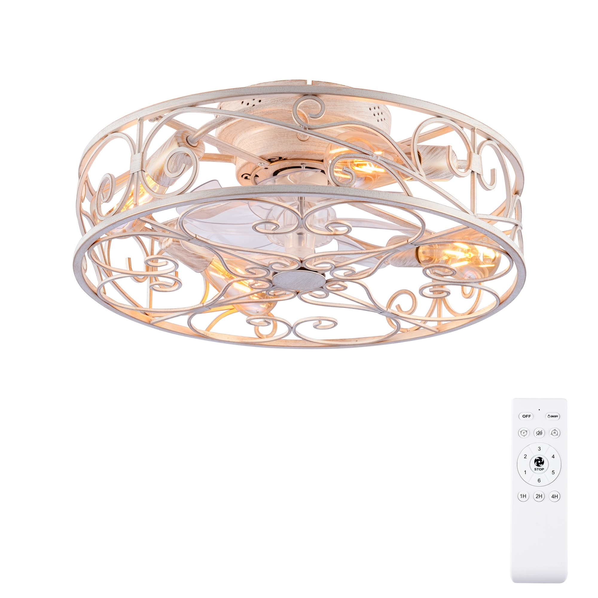 20" Mounting Type Caged Ceiling Fan with Lights and Remote Control ,Reversible Motor,DC Remote Control,6 Speed Ceiling Fan