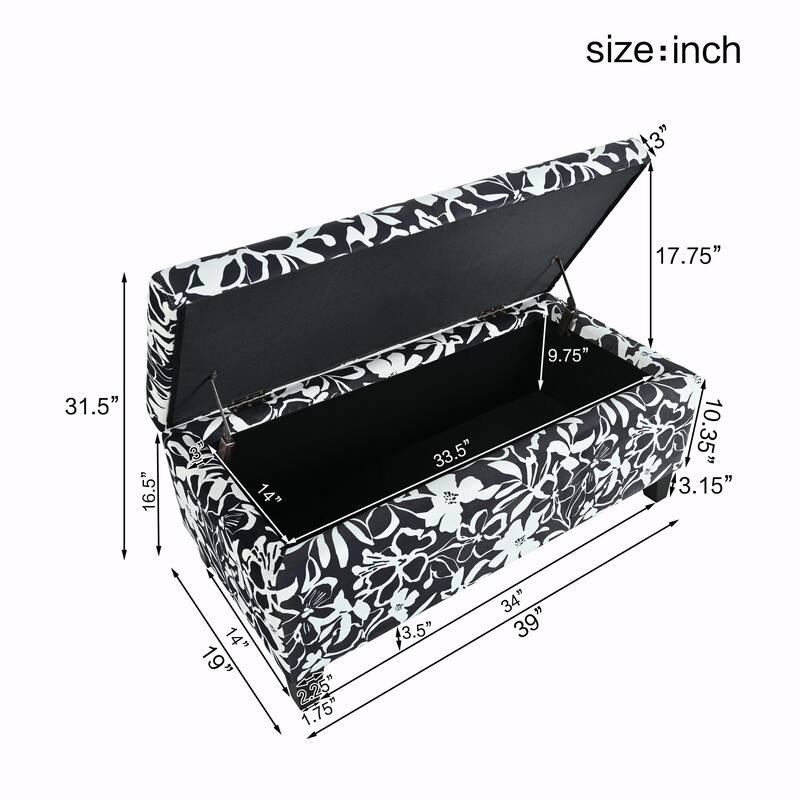 Luxury Storage Ottoman with Floral Patterned Fabric, Soft-Close Hinges, Multi-Functional Footrest & Seat