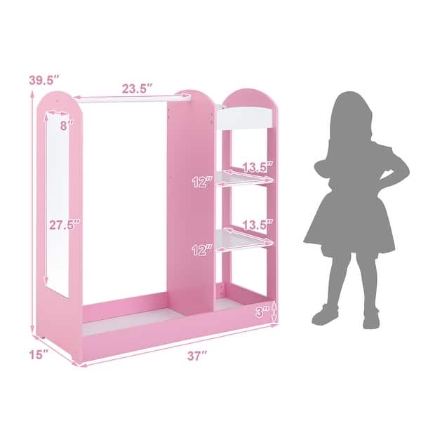 dimension image slide 1 of 3, Gymax Kids Dress up Storage Hanging Armoire Dresser Costume Closet w/