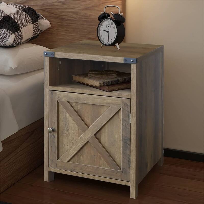 Table with Cabinet and Shelves - 18"D x 18"W x 24"H - Shaded Oak