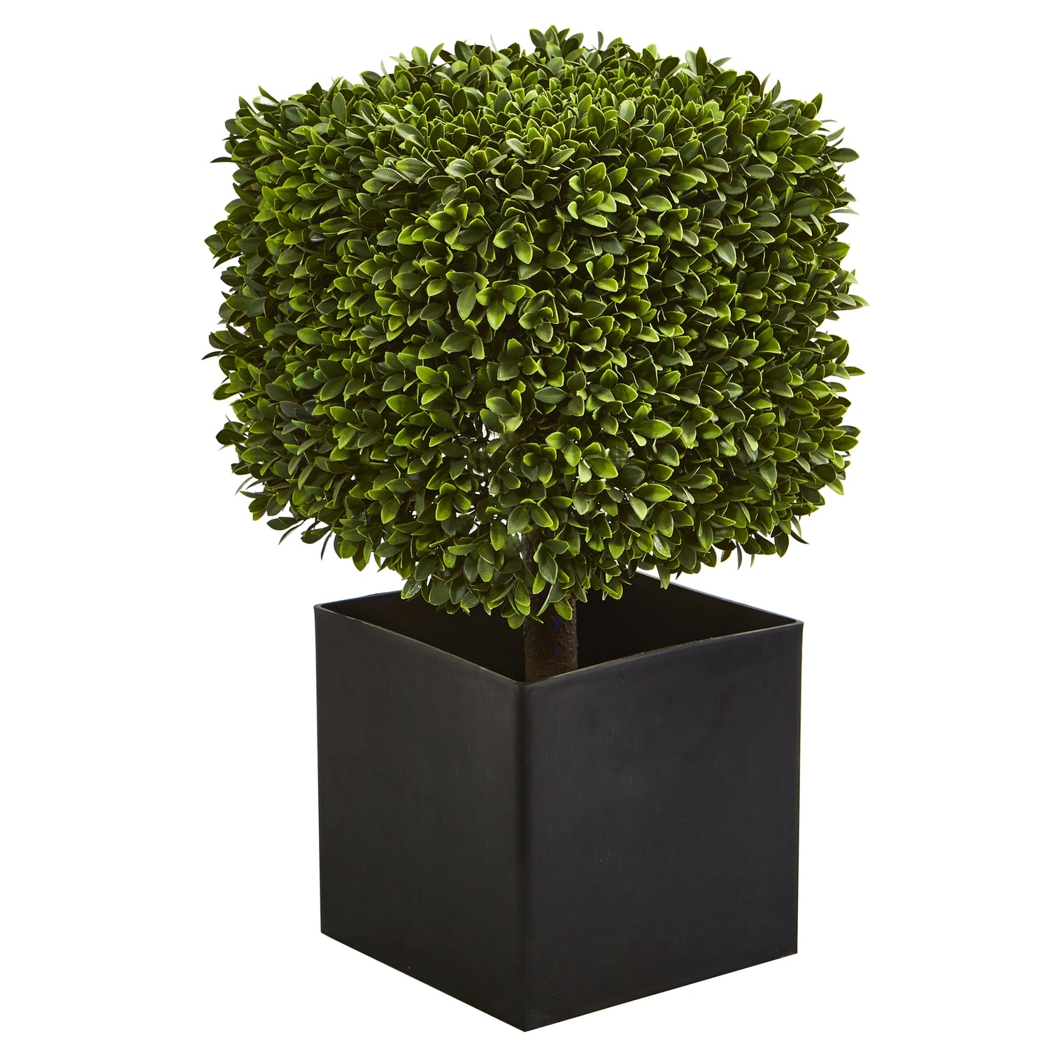 Artificial Plant 27 Inch Indoor Outdoor Decor Black Planter Mid Century Modern - Green