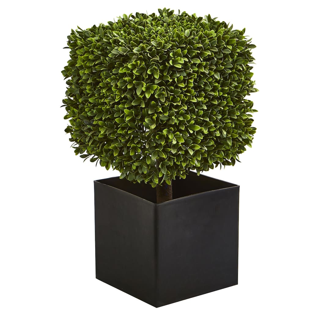 Artificial Plant 27 Inch Indoor Outdoor Decor Black Planter Mid Century Modern - Green
