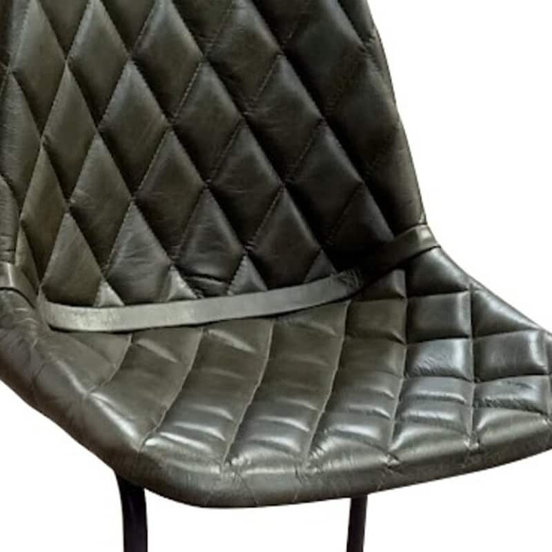 HomeRoots 27" Green and Black Leather and Iron Counter Height Bar Chair