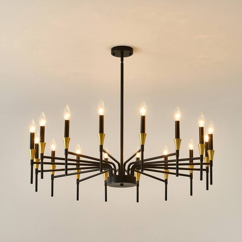 Black & Gold Modern Farmhouse Chandelier Rustic Ceiling Light Dimmable E12 Candle-Style Pendant Lighting Fixture