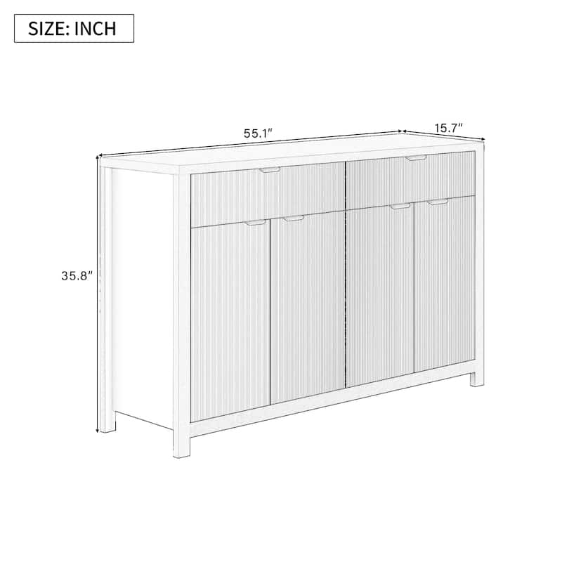Roomfitters Modern Sideboard Cabinet, Wave Pattern Storage Buffet with Adjustable Shelves, Accent Console