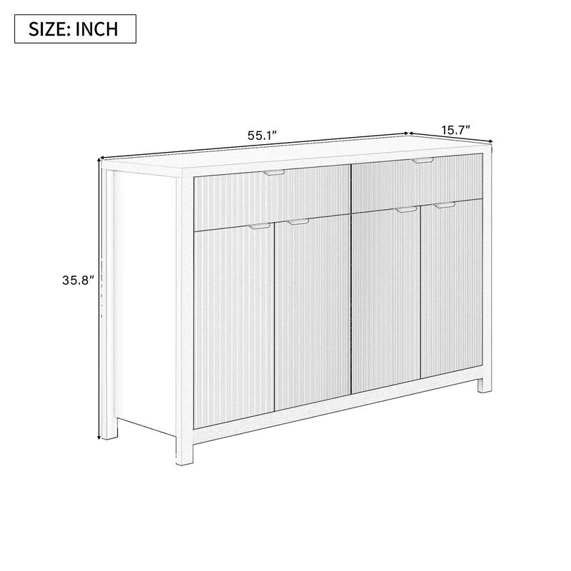 Wave-Grain Sideboard Buffet Cabinet with Drawers and Adjustable Shelves, 55in Console Table with Aluminum Handles