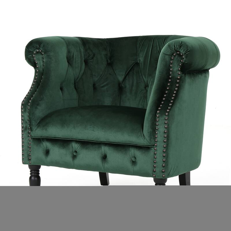 Roomfitters Tufted Upholstered Club Chair, Elegant Rolled-Arm Accent Armchair with Nailhead Trim for Living Spaces