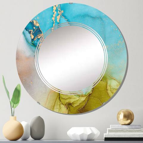 Designart 'Blue And Green Luxury Abstract Fluid Art I' Printed Modern Wall Mirror